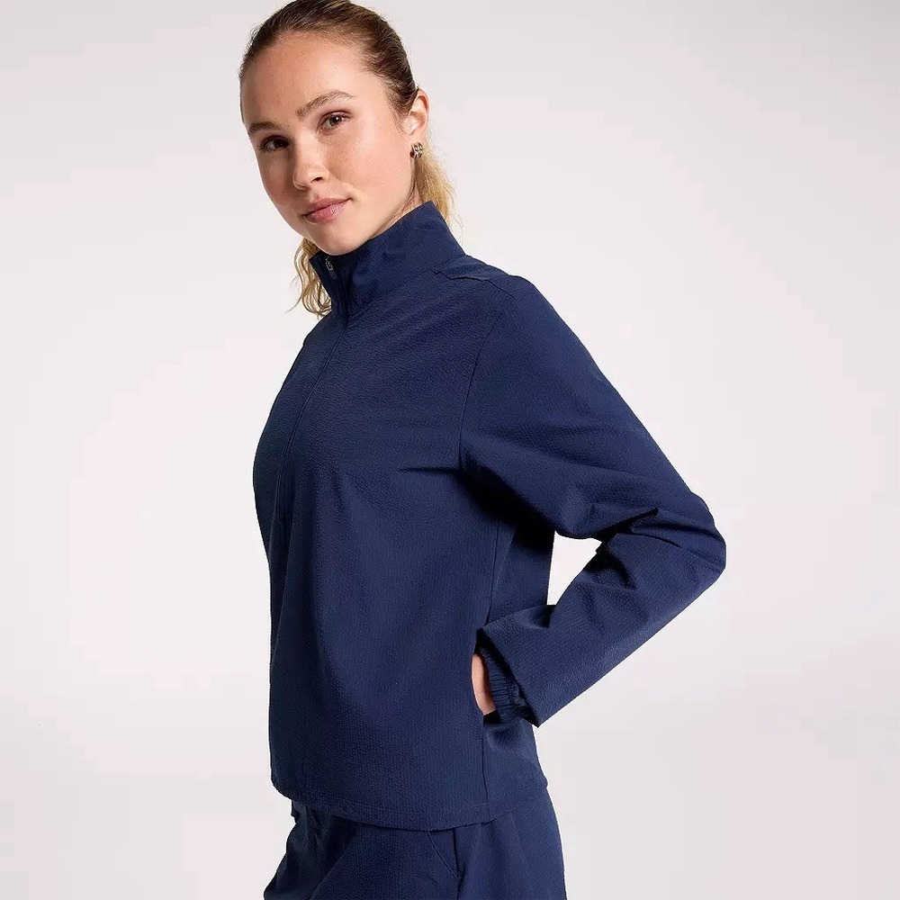 Walter Hagen‎ Women's Performance 11 Woven 1/4 Zip Navy Seersucker Small NWT $80